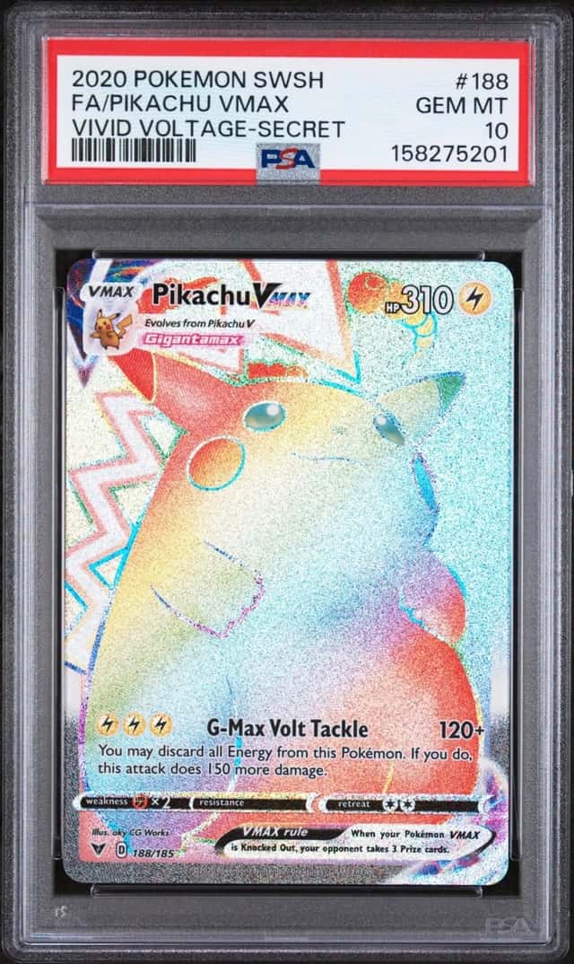2020 POKEMON SWORD & SHIELD VIVID VOLTAGE SECRET FULL ART/PIKACHU VMAX PSA 10