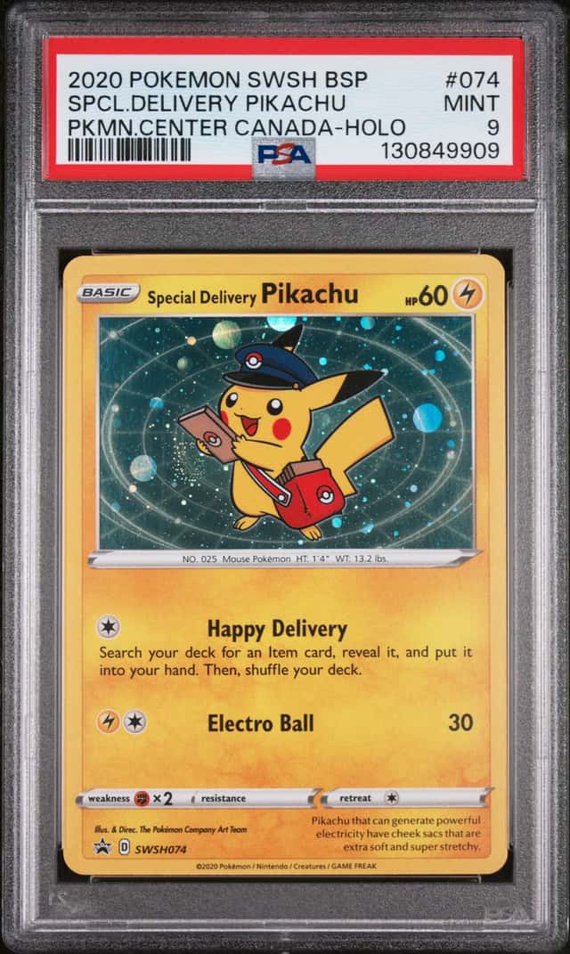 2020 POKEMON SWSH BLACK STAR PROMO #074 SPECIAL DELIVERY PIKACHU-HOLO PSA 9