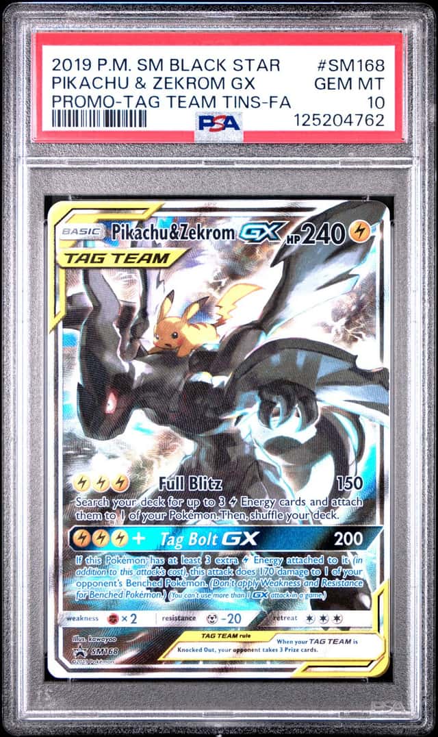 2019 POKEMON SM BLACK STAR PROMO #SM168 FULL ART/PIKACHU & ZEKROM GX PSA 10