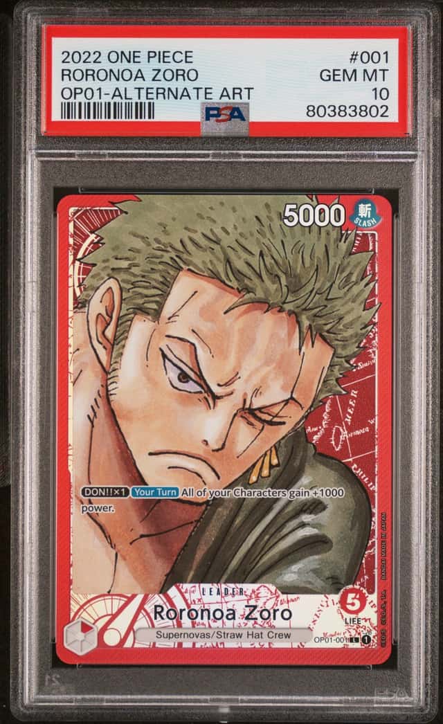 One Piece Roronoa Zoro Romance Dawn Op01-001 Alternate Art PSA 10 Gem Mint