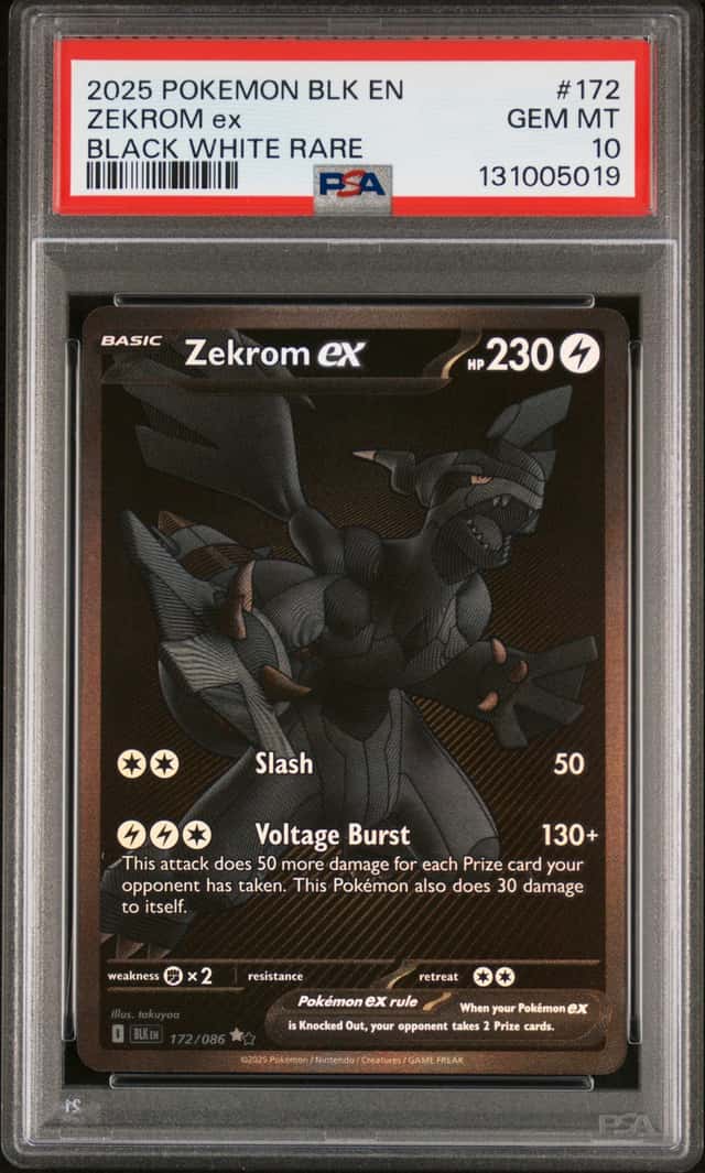 2025 Pokemon BLK En Black White Rare #172 Zekrom Ex PSA 10 GEM MINT