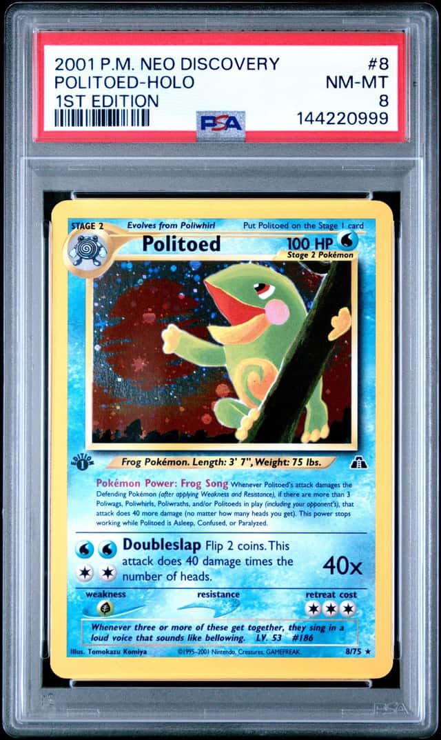 Pokemon Cards: Neo Discovery 1st Edition Rare Holo: Politoed 8/75 PSA 8