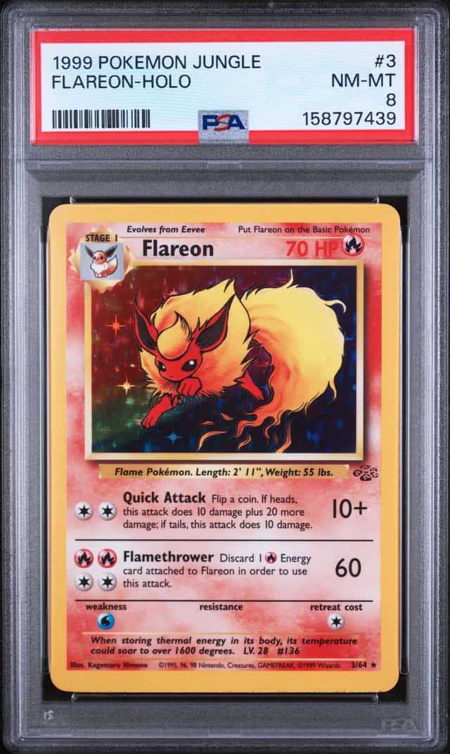 Pokemon 1999 Flareon 3/64 Holo Jungle PSA 8
