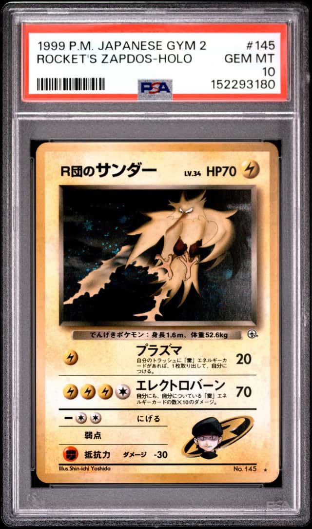 1999 POKEMON JAPANESE GYM 2 #145 ROCKET'S ZAPDOS-HOLO PSA 10