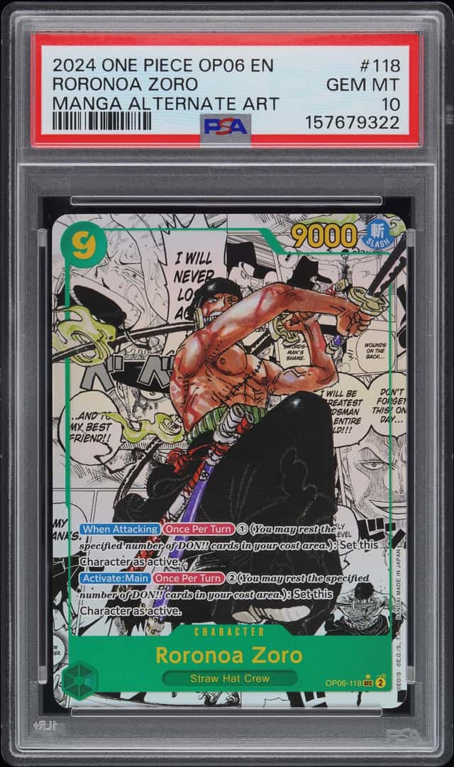 2024 One Piece OP06 EN Manga Alternate Art #118 Roronoa Zoro PSA 10 GEM MINT