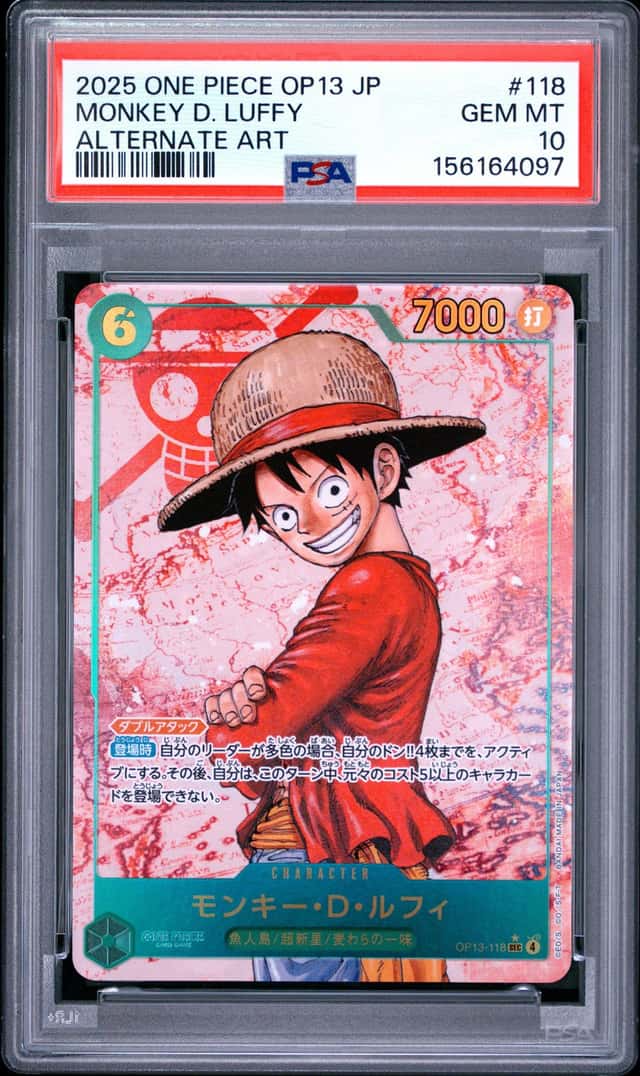 2025 ONE PIECE JAPANESE ALT ART CARRYING ON HIS WILL #118 MONKEY D. LUFFY PSA 10