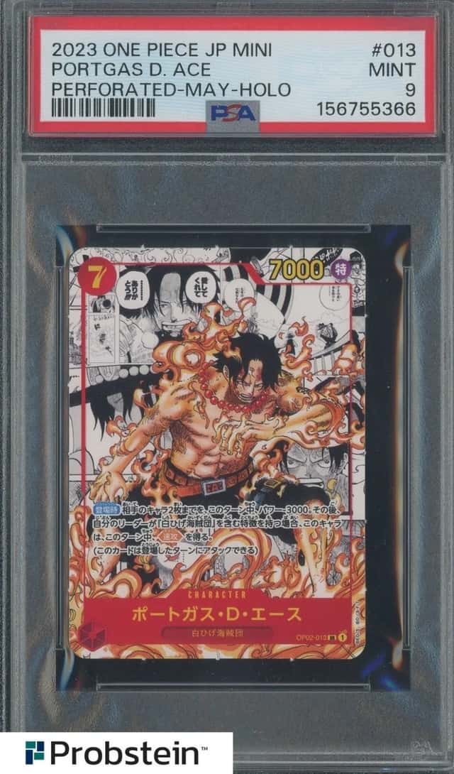 2023 One Piece Japanese Mini Perforated May Holo #013 Portgas D. Ace PSA 9