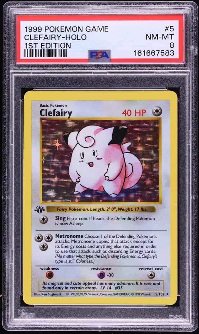 1999 Pokemon Base Set Shadowless 1st Edition Holo Clefairy #5 PSA 8 NM-MT
