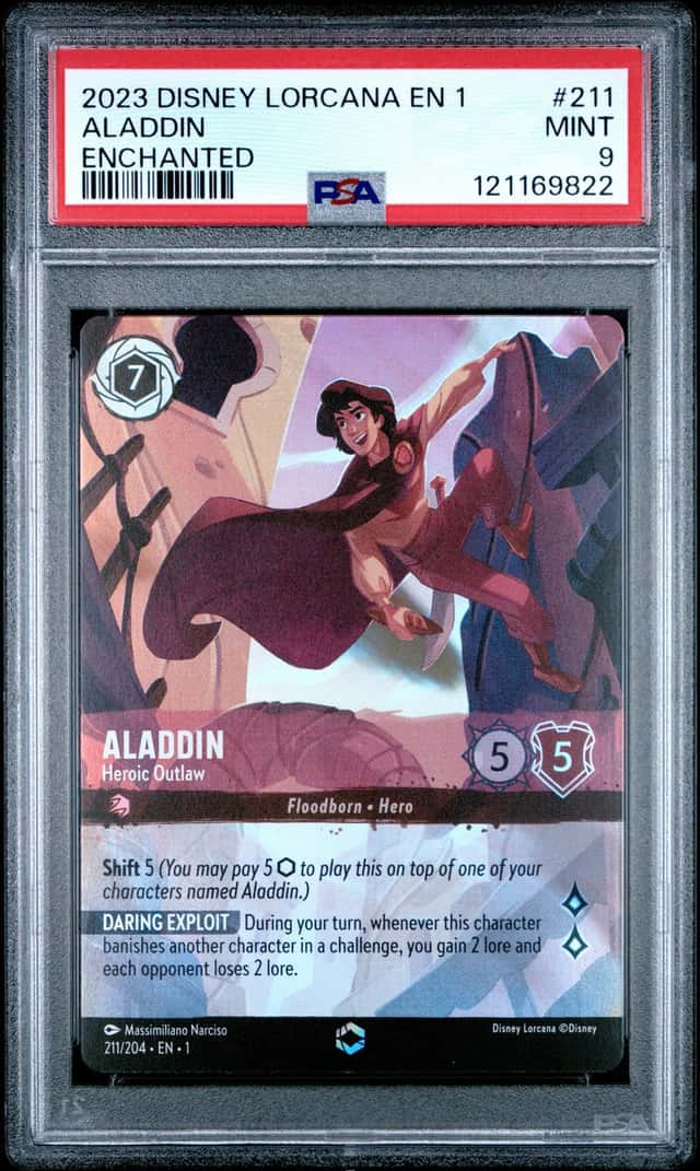 2023 Disney Lorcana The First Chapter Enchanted Aladdin Heroic Outlaw #211 PSA 9 MINT