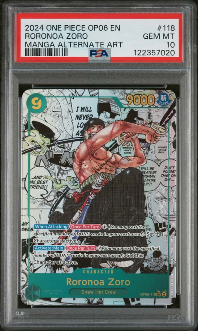 2024 One Piece OP06 En Manga Alternate Art #118 Roronoa Zoro PSA 10 GEM MINT