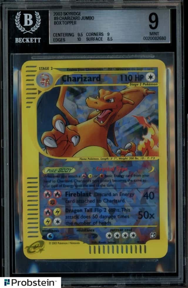 2003 Pokemon Skyridge #9 Charizard Jumbo Box Topper Crystal Holo BGS 9 MINT