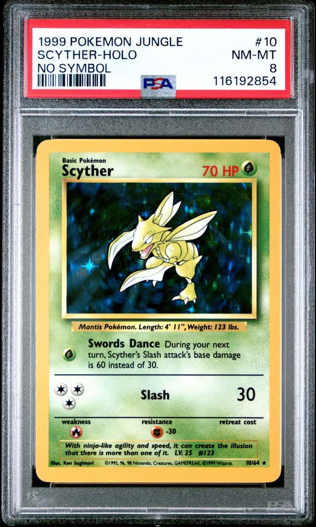 SCYTHER 1999 POKEMON JUNGLE HOLO NO SYMBOL #10/64 PSA 8 Q7217-2