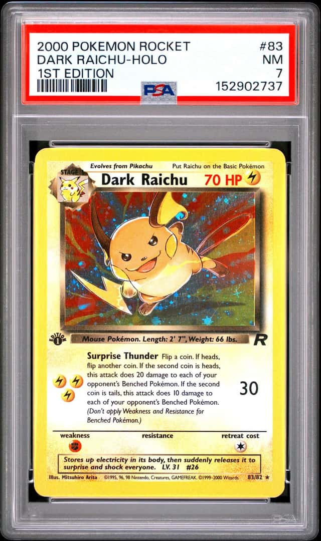 2000 POKEMON ROCKET 1ST EDITION #83 DARK RAICHU-HOLO PSA 7
