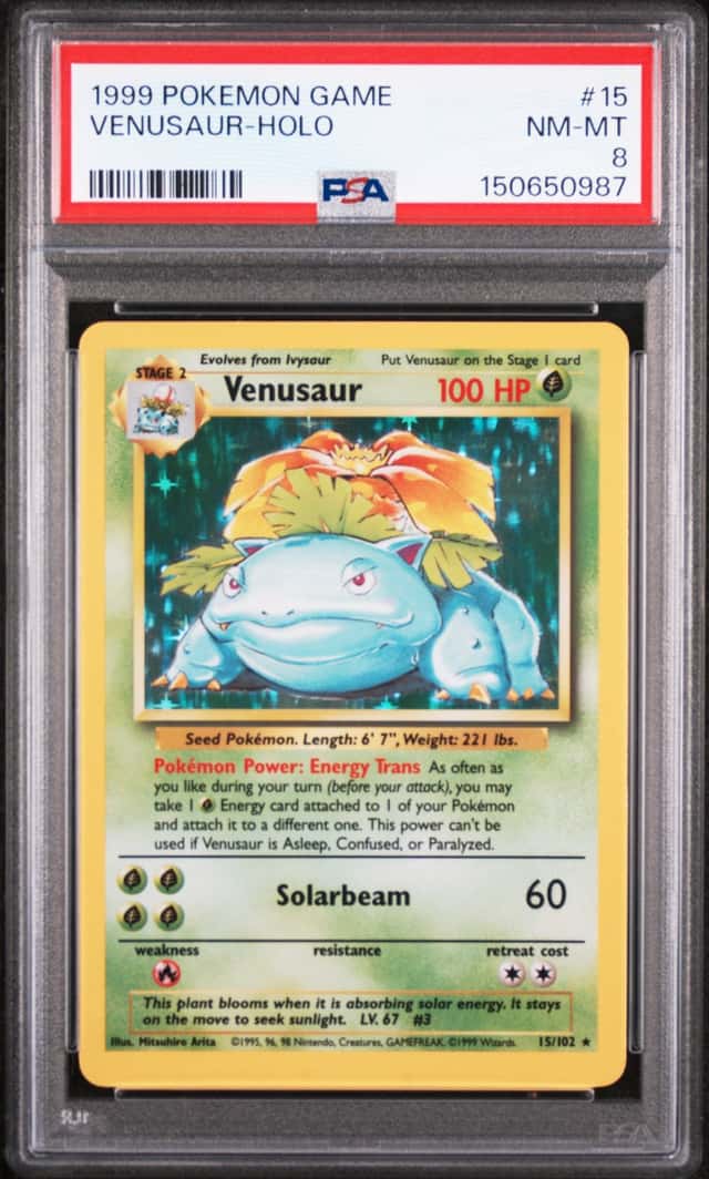 1999 POKEMON BASE SET UNLIMITED #15 VENUSAUR-HOLO PSA 8 VINTAGE