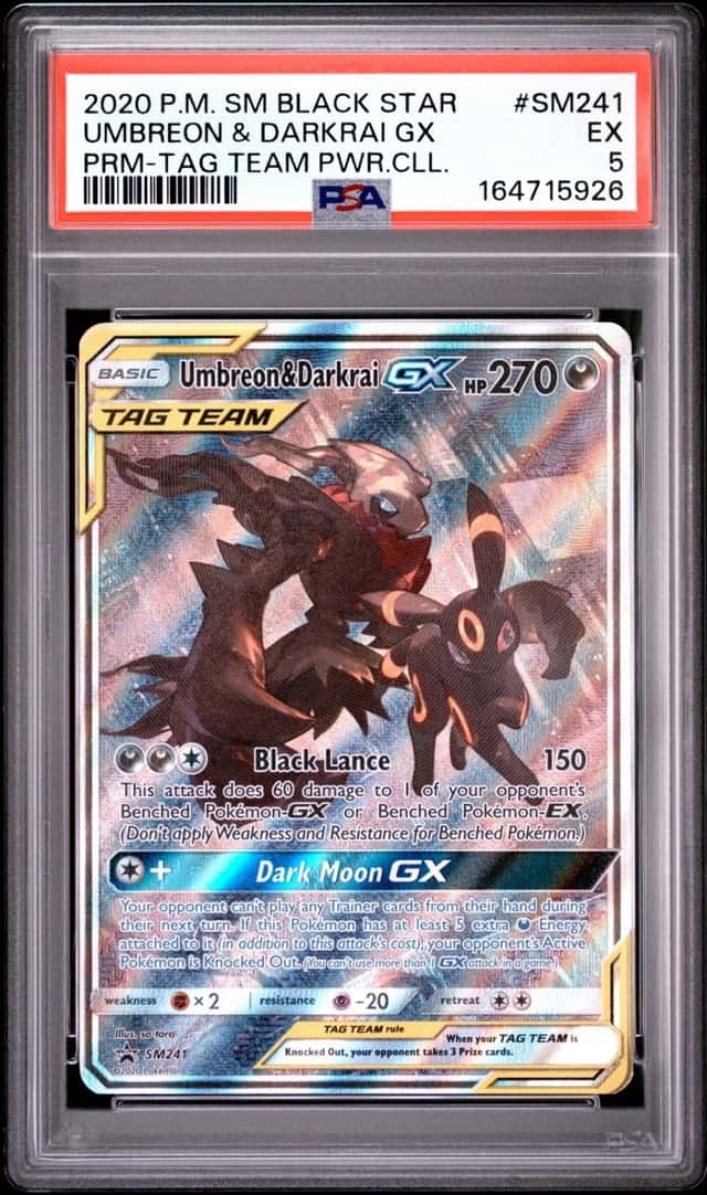 2020 POKEMON SM BLACK STAR PROMO #SM241 UMBREON & DARKRAI GX PSA 5