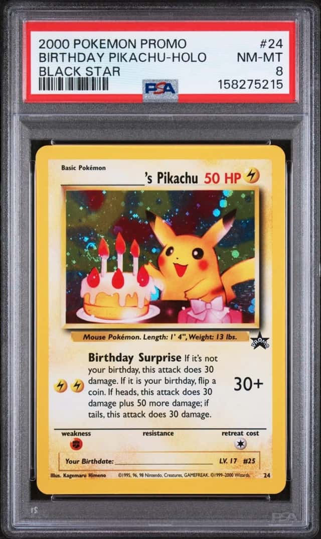 2000 POKEMON PROMO BLACK STAR #24 BIRTHDAY PIKACHU-HOLO PSA 8