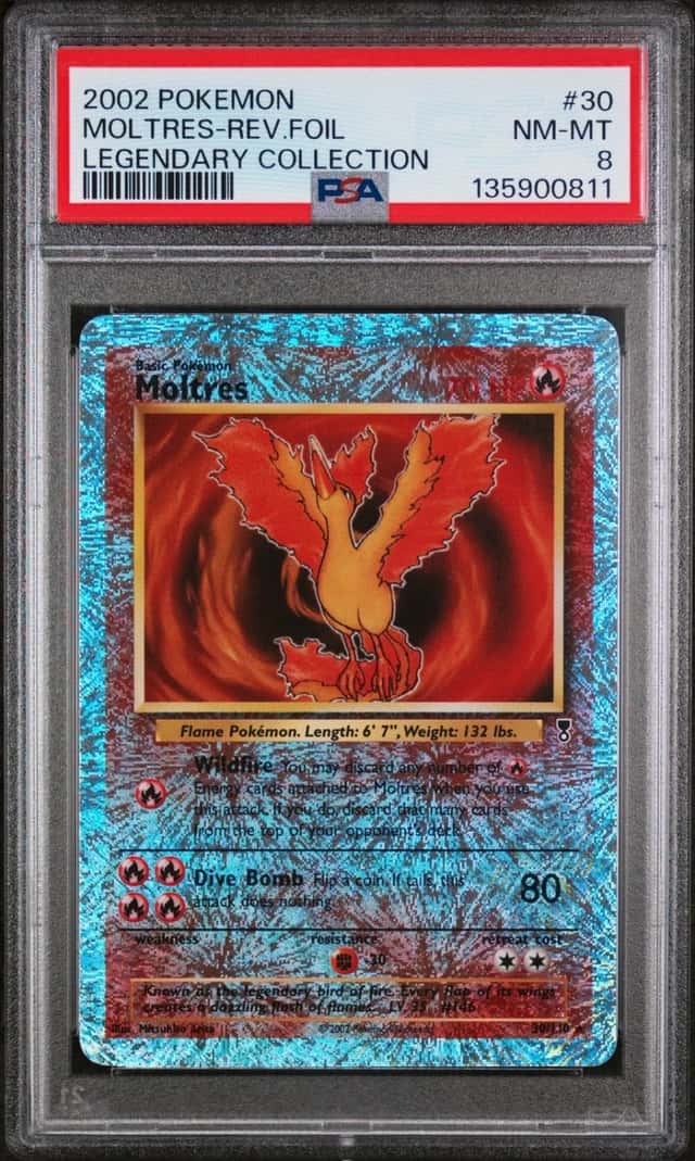 Moltres Reverse Holo  #30 2002 Pokemon Legendary Coll. PSA 8