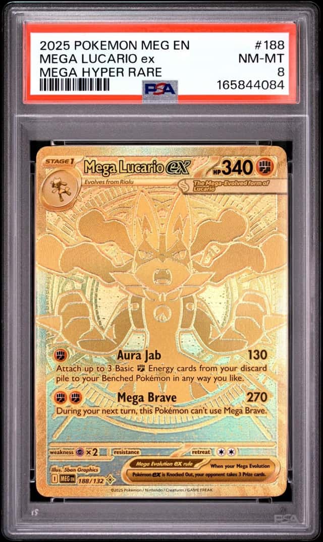 2025 POKEMON MEG EN-MEGA EVOLUTION MEGA HYPER RARE #188 MEGA LUCARIO EX PSA 8