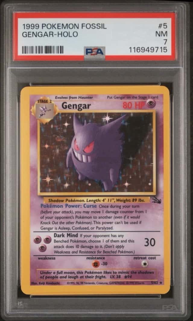 1999 POKEMON TCG FOSSIL #5 GENGAR HOLO PSA 7 NM