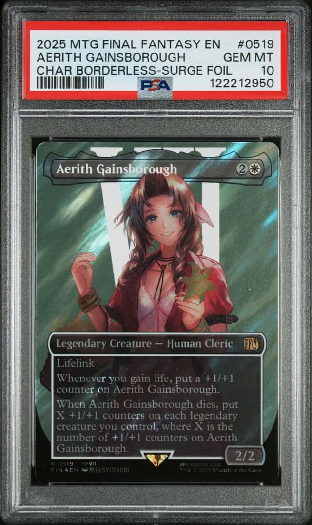 Magic Mtg Aerith Gainsborough FIN 0519 Character Borderless Surge Foil PSA 10