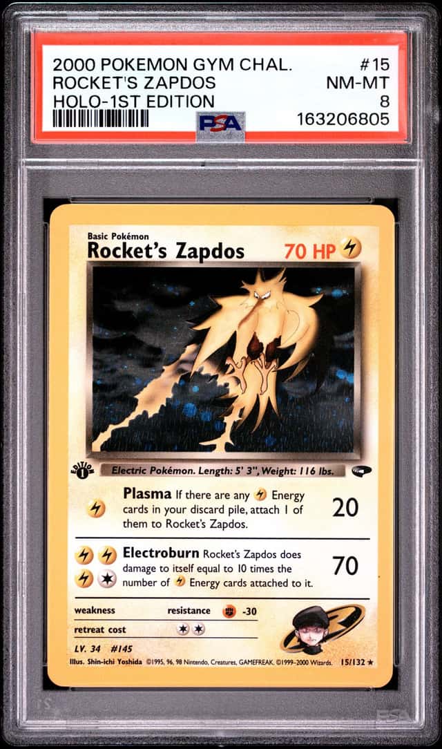Rocket's Zapdos #15 Holo Pokemon 2000 Gym Challenge 1st Edition PSA 8