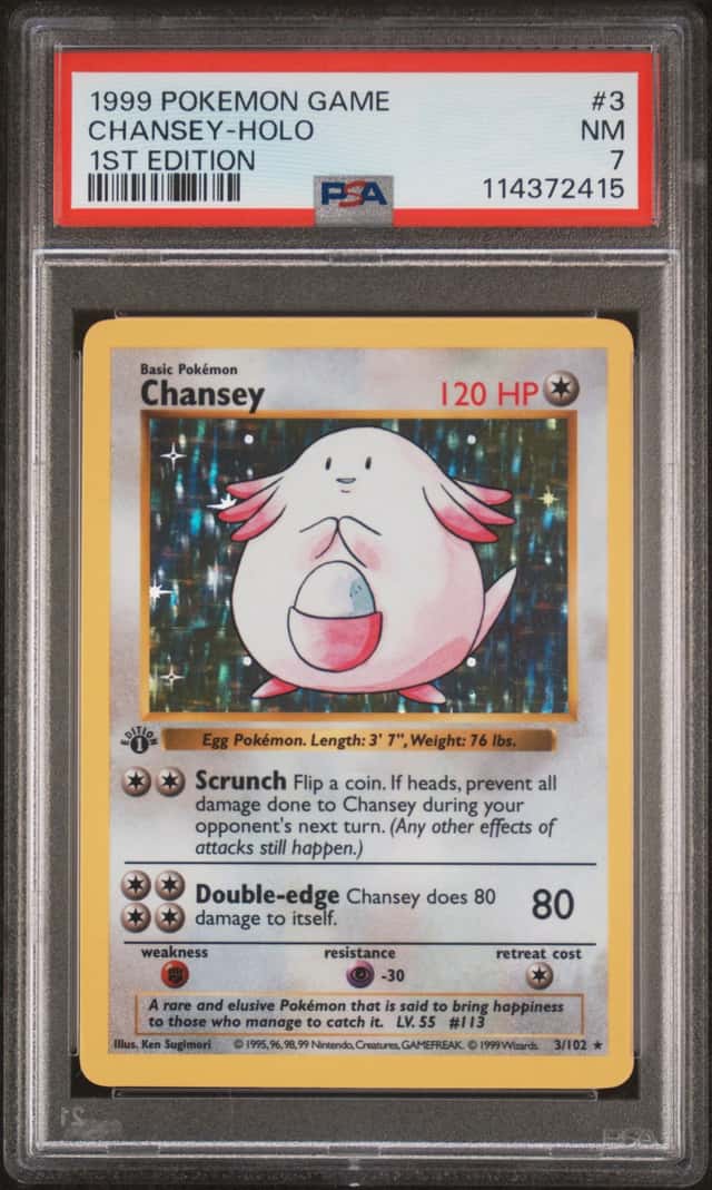 Pokemon Chansey Holo 3/102 Base Set Shadowless 1st Edition PSA 7