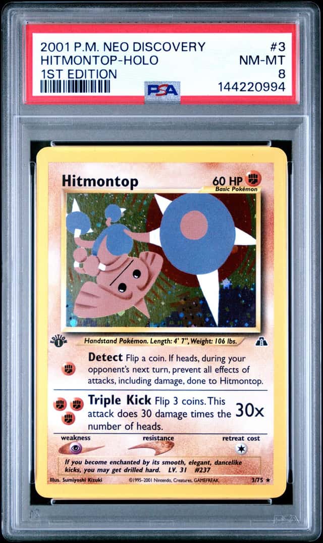 Pokemon Cards: Neo Discovery 1st Edition Rare Holo: Hitmontop 3/75 PSA 8