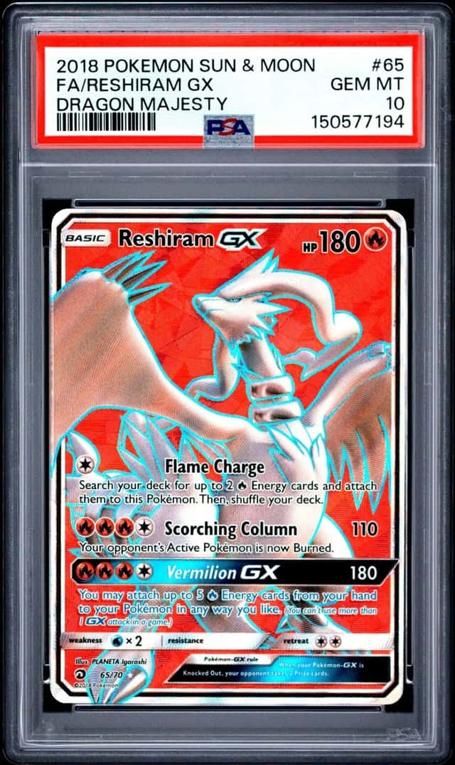 2018 POKEMON SUN & MOON DRAGON MAJESTY #65 FULL ART/RESHIRAM GX PSA 10