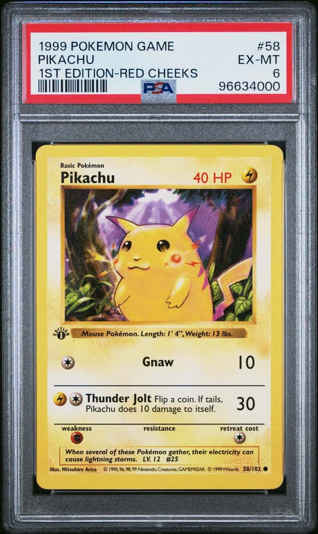 1999 POKEMON BASE SET 1ST EDITION-RED CHEEKS #58 PIKACHU PSA 6
