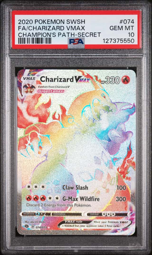 Pokémon TCG Charizard VMAX Champions Path Holo Card 074/073 Secret Rare, PSA 10