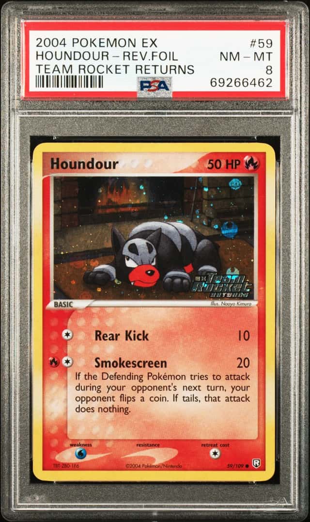POKEMON TCG - TEAM ROCKET RETURNS - HOUNDOUR REVERSE FOIL STAMPED 59/109 - PSA 8