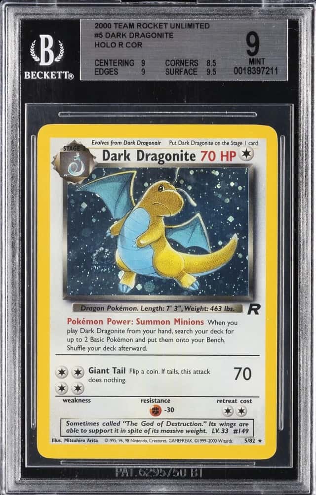 2000 POKEMON TEAM ROCKET UNLIMITED RARE HOLO #5 DARK DRAGONITE BGS 9