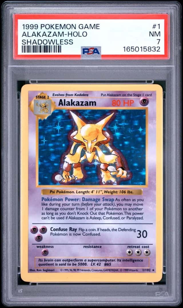 1999 POKEMON BASE SET SHADOWLESS #1 ALAKAZAM-HOLO PSA 7