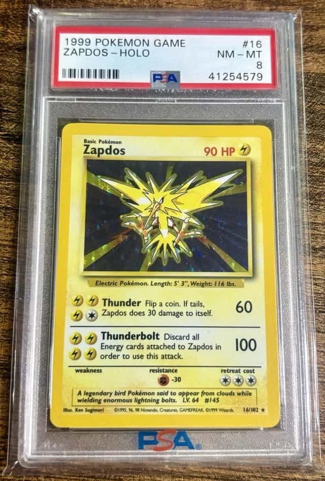 1999 Pokémon Game Zapdos Holo Base Set Unlimited PSA 8