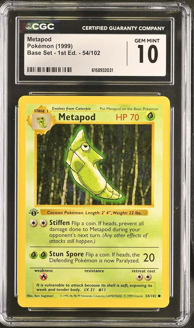 Pokémon Metapod 1999 Base Set - 1st Ed. #54/102 CGC 10