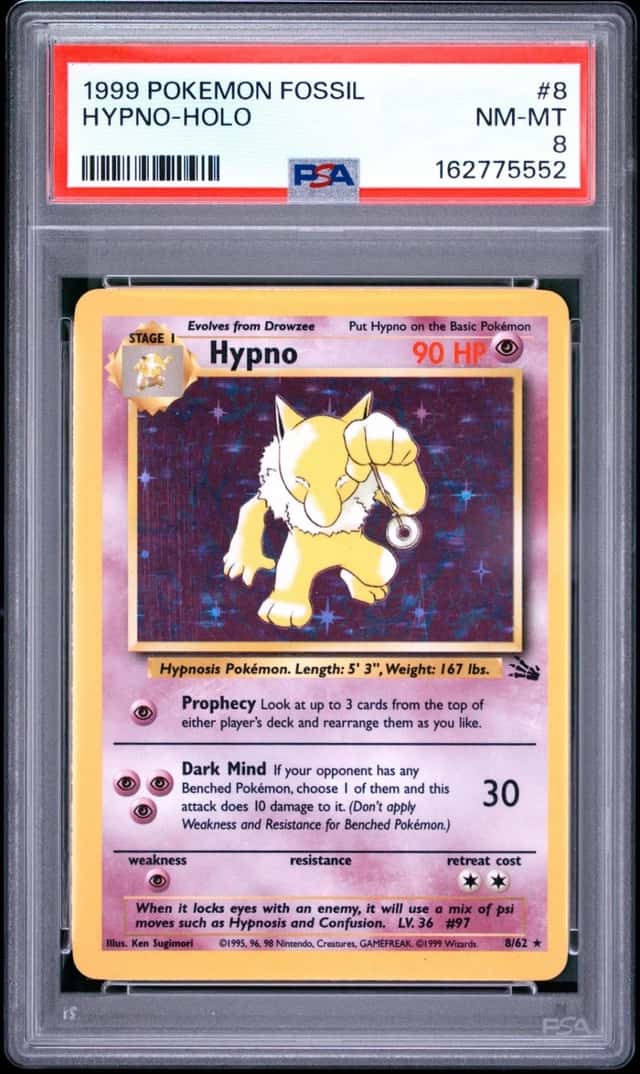 1999 POKEMON FOSSIL #8 HYPNO-HOLO PSA 8
