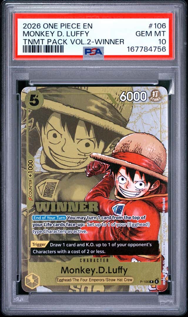 2026 ONE PIECE TOURNAMENT PACK VOL.2 WINNER #106 MONKEY D. LUFFY PSA 10