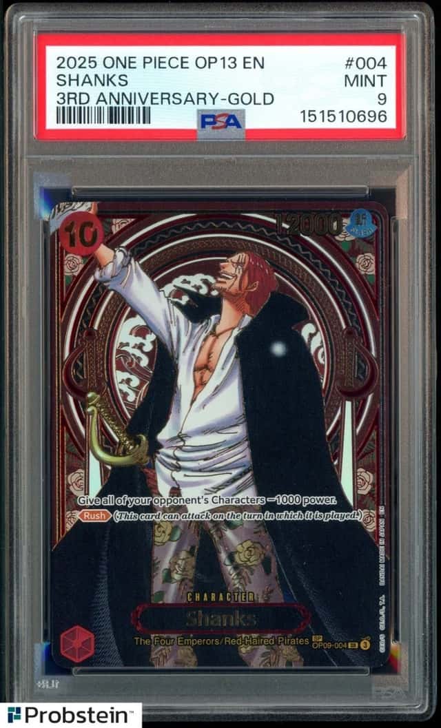 2025 One Piece OP13 ENGLISH 3rd Anniversary Gold #004 Shanks PSA 9 MINT