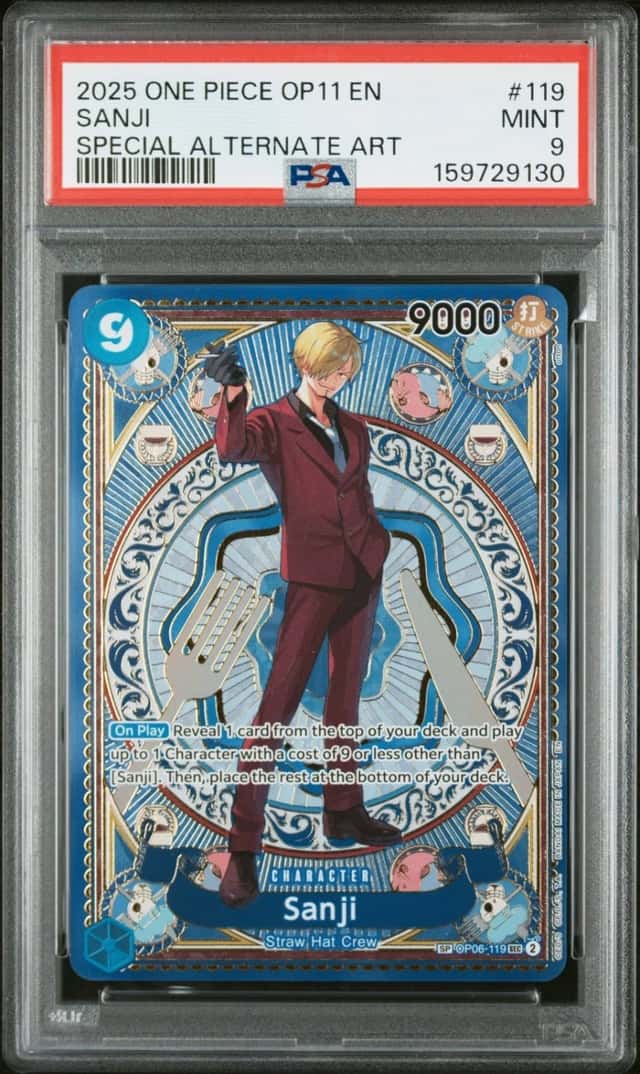 2025 ONE PIECE OP11-A FIST OF DIVINE SPEED SPECIAL ALTERNATE ART SANJI PSA 9
