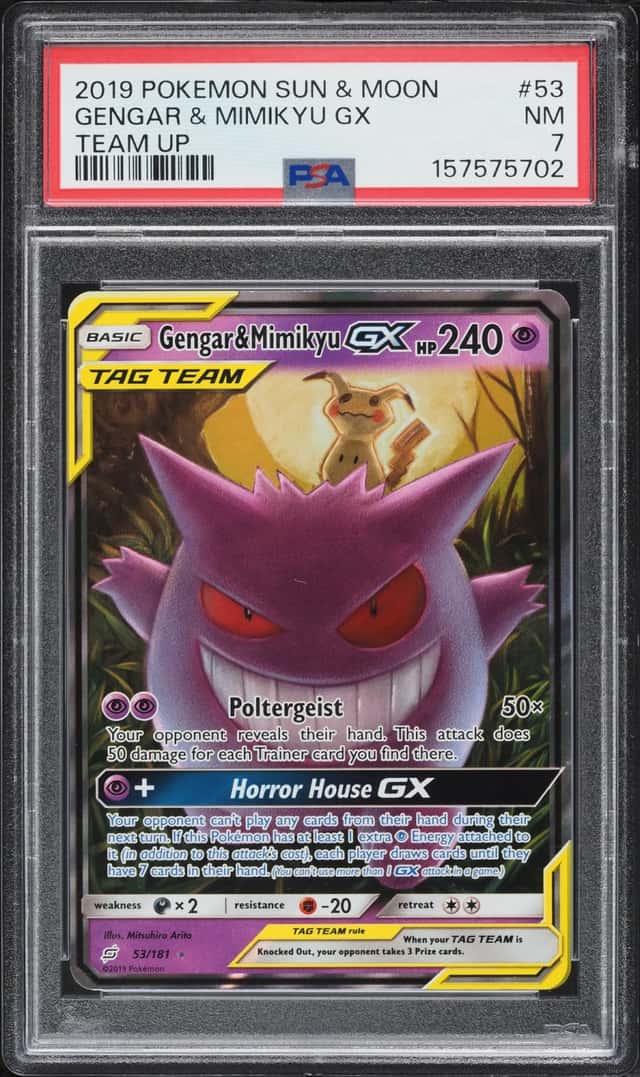 2019 Pokemon Sun & Moon Team Up Holo Gengar & Mimikyu Gx #53 PSA 7 NRMT