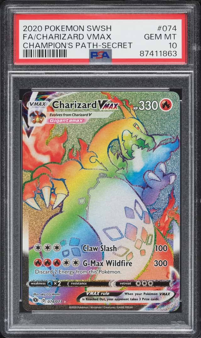 2020 Pokemon Sword & Shield Champion's Path Rainbow Rare Charizard Vmax #74 PSA 10 GEM MINT