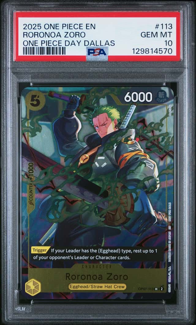 2025 One Piece Roronoa Zoro One Piece Day Dallas #OP07-113 PSA 10 GEM MINT