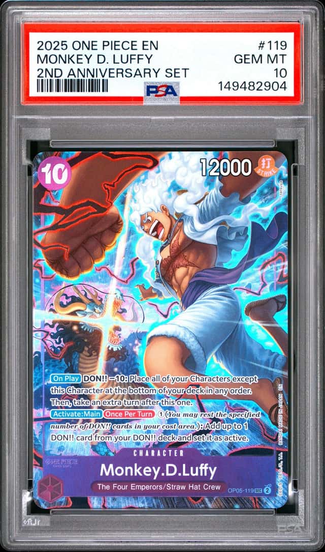 2025 ONE PIECE ENGLISH VERSION 2ND ANNIVERSARY SET #119 MONKEY D. LUFFY PSA 10