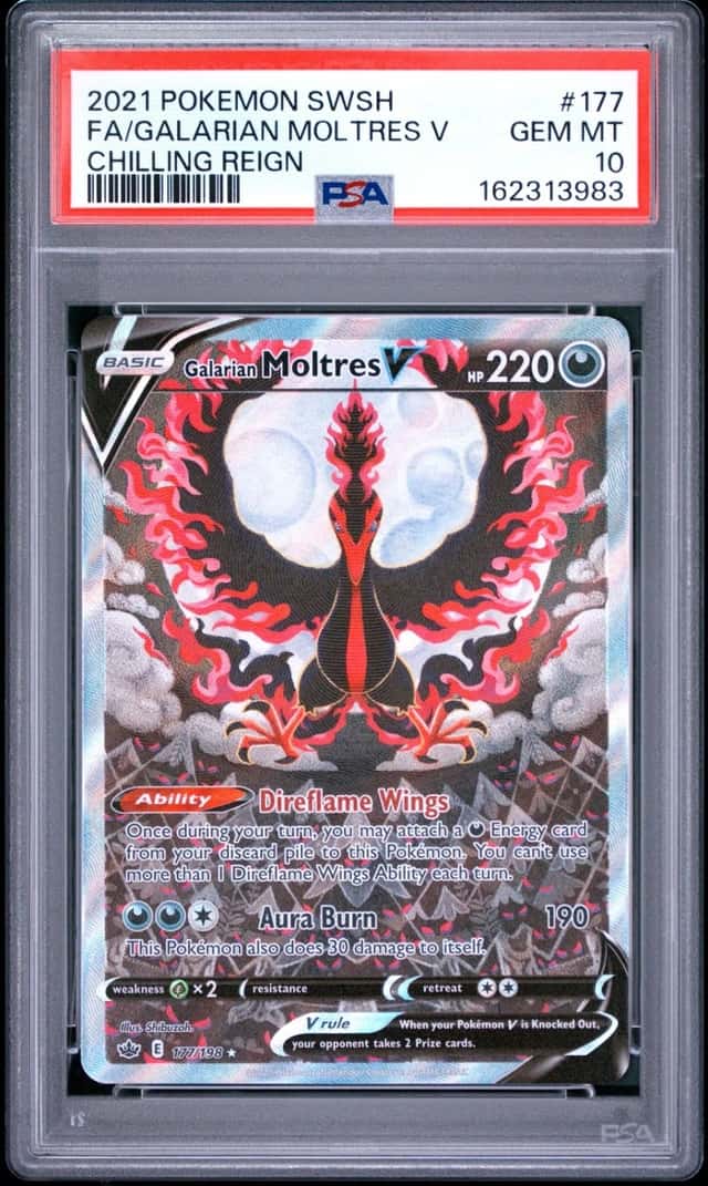 2021 POKEMON SWORD & SHIELD CHILLING REIGN FULL ART/GALARIAN MOLTRES V PSA 10