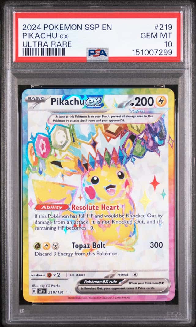 Pokemon 2024 Pikachu ex 219/191 Tera Full Art Surging Sparks GEM MINT PSA 10