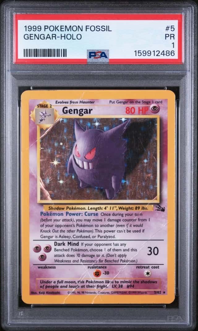 Pokemon Gengar Holo Fossil Unlimited 5/62 PSA 1