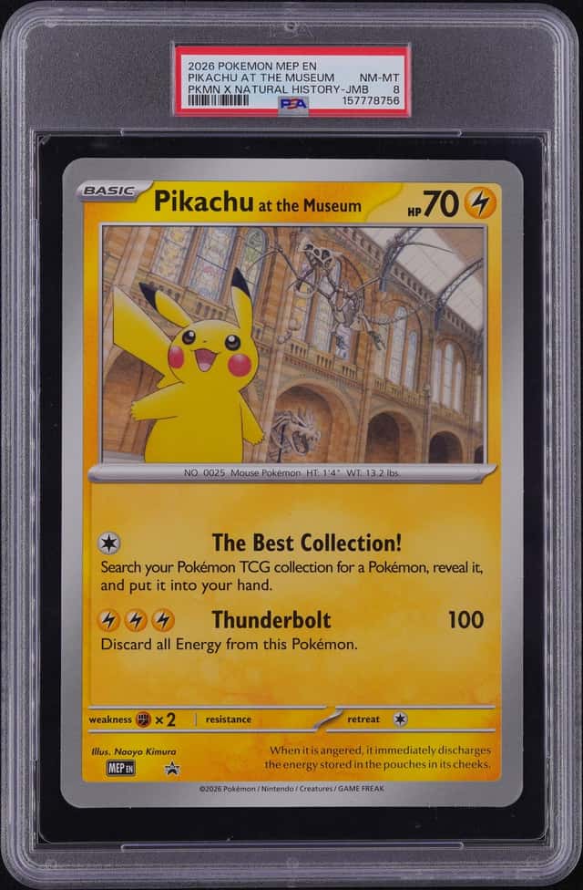 2026 POKEMON MEP POKEMON X NATURAL HISTORY PIKACHU AT THE MUSEUM PSA 8