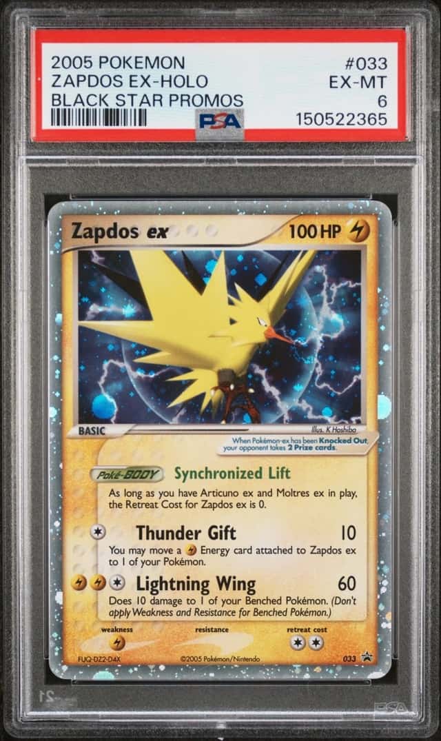 2005 POKEMON BLACK STAR PROMOS #033 ZAPDOS EX-HOLO PSA 6