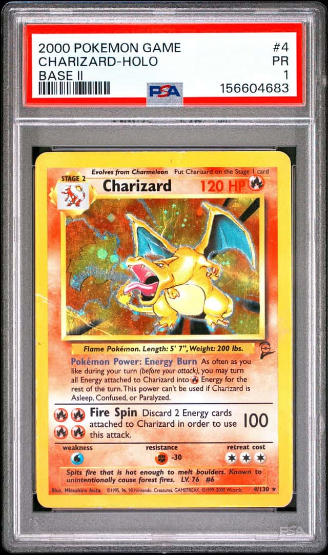 2000 POKEMON BASE SET 2 #4 CHARIZARD-HOLO PSA 1