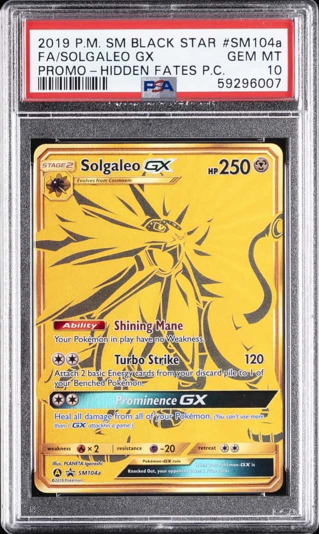 2019 POKEMON SM BLACK STAR PROMO #SM104A FULL ART/SOLGALEO GX PSA 10